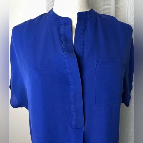 Vince 100% Silk Royal Blue Short Sleeve Shirt dress Size XS - Picture 3 of 8